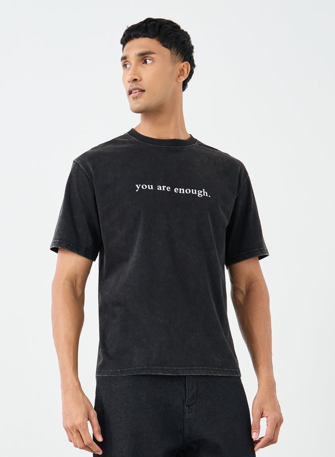 Styli Acid Washed Slogan Back Print Oversized T-Shirt - Image 1
